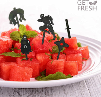 GET FRESH Ninja Food Picks for Kids – 18-pcs Mini Ninja Food Picks for Toddlers Lunch Decoration – Black Ninja Bento Box Toothpicks for Children– Reusable Kids Food Toothpicks Set for Bento Deco