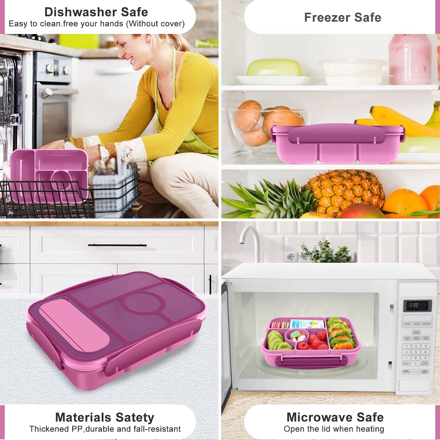 Lunch Box Kids,Bento Box Adult,Lunch Containers for Adults/Kids/Toddler,5 Compartments Bento Lunch Box with Sauce Vontainers,Microwave & Dishwasher & Freezer Safe(Purple)