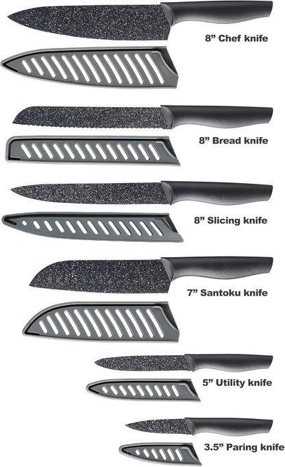Marco Almond Kitchen Knife Set Chef Knife Set Black