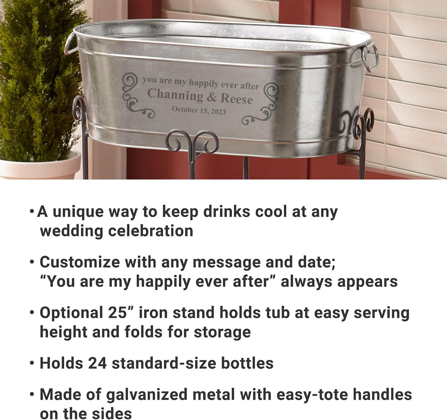 Let's Make Memories Personalized Beverage Tub - Custom Beverage Tub - Customize With Name & initial - Galvanized Drink Tub - 20 ¾"L x 11 ¾"W x 7" H - 5.5 Gallons