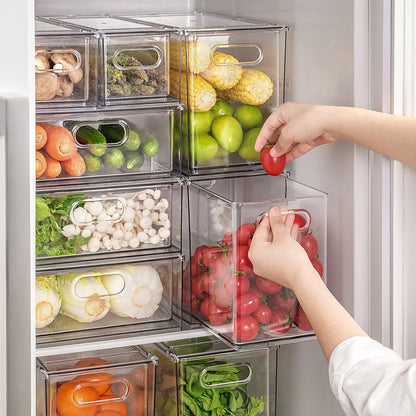 shopwithgreen Refrigerator Organizer Bins with Pull-out Drawer, Drawable Clear Fridge Drawer Organizer with Handle, Plastic Kitchen Pantry Storage Containers , 2 Pack, 3.7QT
