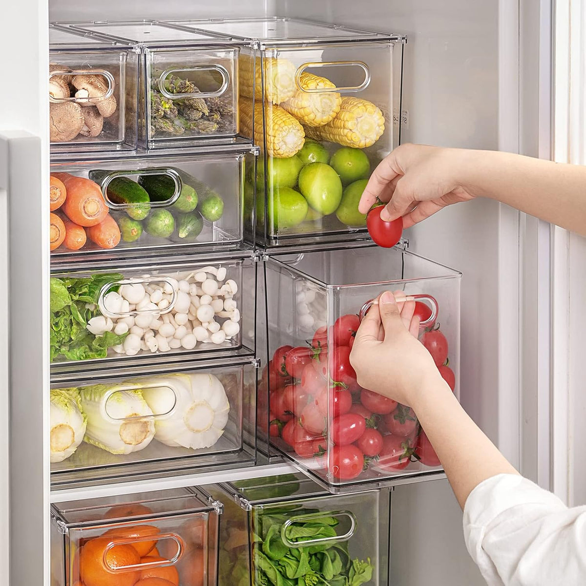 9.5QT Fridge Organizers and Storage Bins with Pull-out Drawer, Stackable Storage Drawer with Handle, Large Plastic Storage Container for Refridge, Kitchen,Under Sink, Bathroom, Pantry,1 Pack