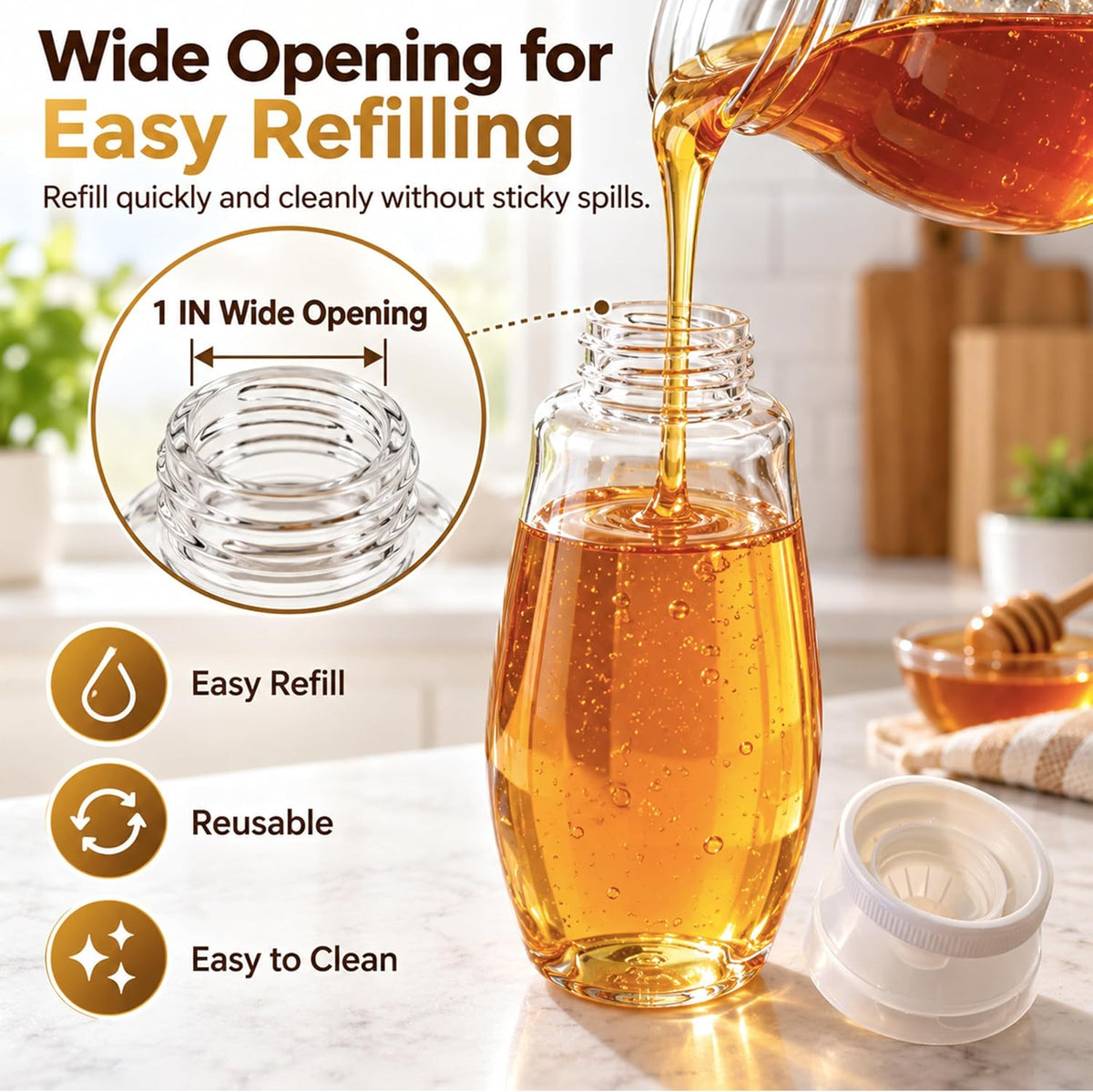 Syrup Dispenser, 2 Pack 8.5 oz No-Drip Honey Bottles