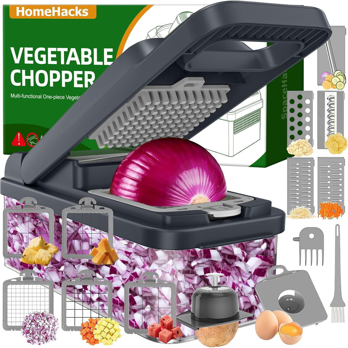 HomeHacks Veggie Chopper Vegetable Cutter, 12 in 1 Kitchen Gadget, Green
