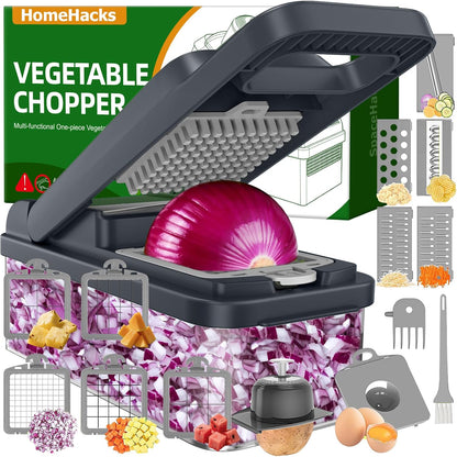 HomeHacks Veggie Chopper Vegetable Cutter, 12 in 1 Kitchen Gadget, Green
