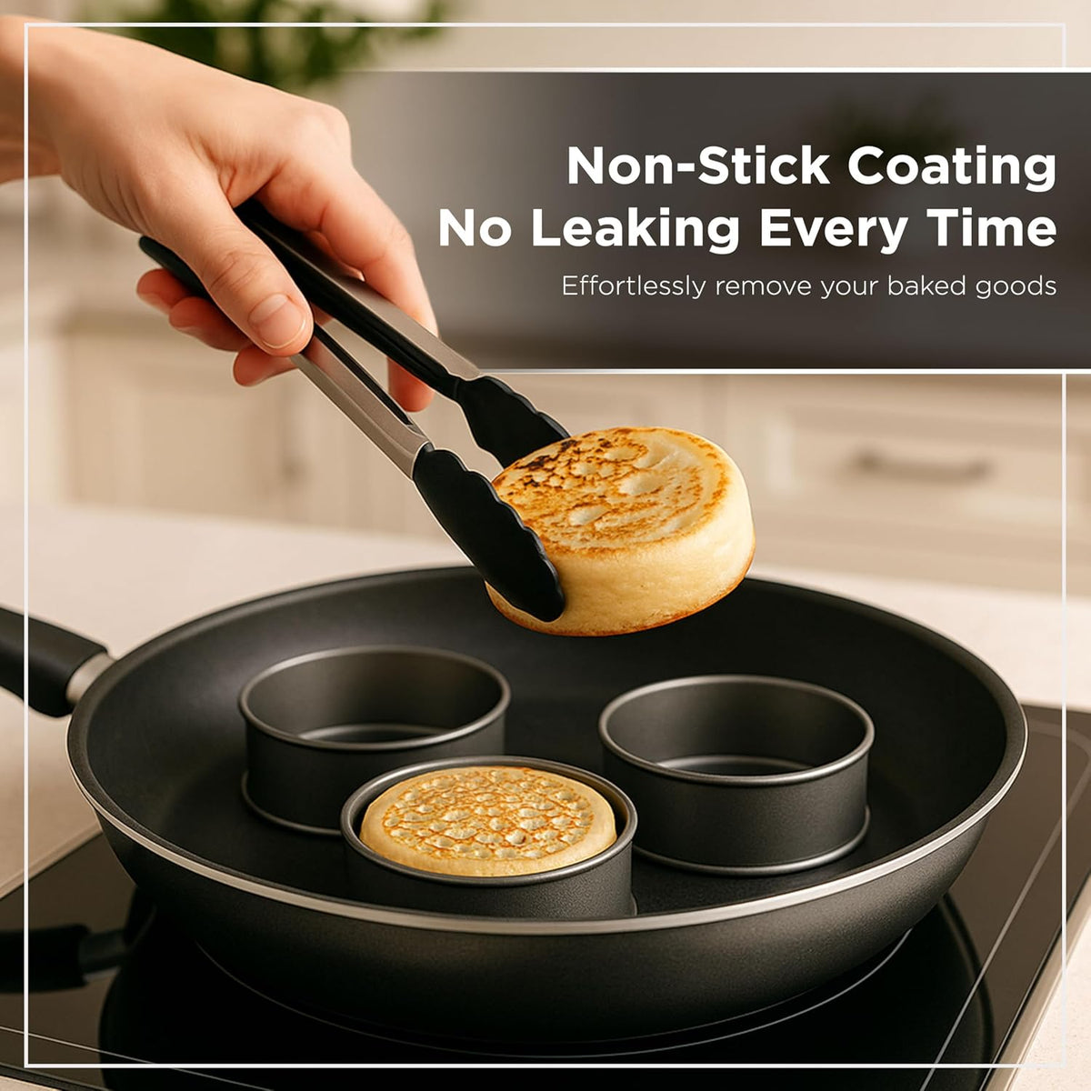 Wrenbury Crumpet Rings Nonstick 3.5 inch - English Muffin Rings - Food Ring Molds for Cooking – Metal Baking Egg Ring Set - Made in England