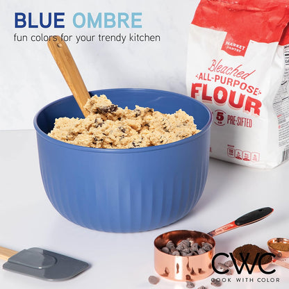 COOK WITH COLOR Prep Bowls with Lids- Wide and Deep Nesting Plastic Small Mixing Bowl Set with Lids, 8 Piece Set - Wide Bowls, Blue