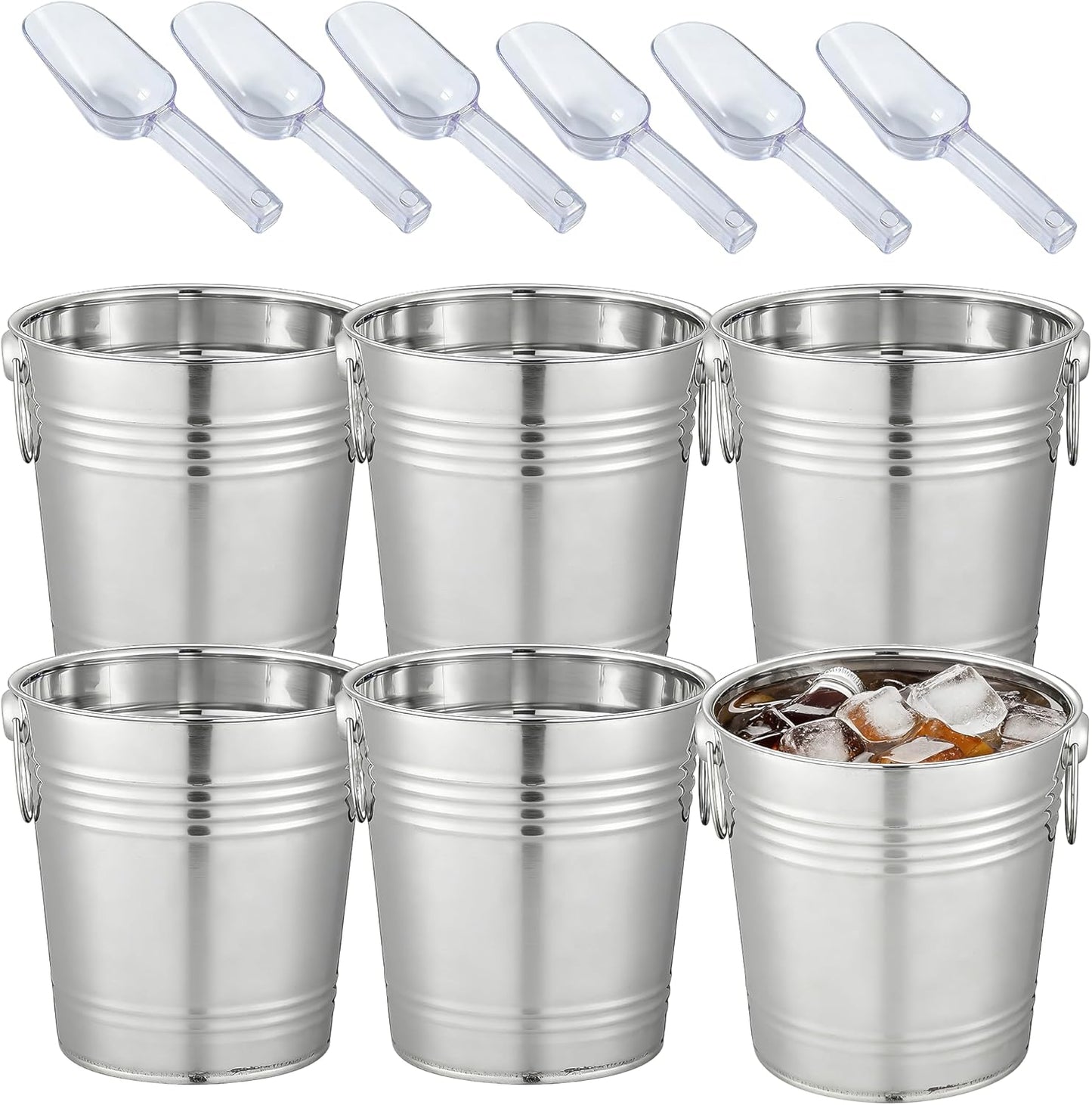 6-Piece Ice Bucket Set with Plastic Scoops,Ice Buckets for Parties, Beverage Tubs for Parties, for Parties, Bars, Outdoor Events | Chilling Containers for Wine, Champagne, Beer (Stainless Steel)