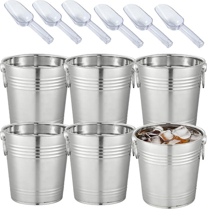 6-Piece Ice Bucket Set with Plastic Scoops,Ice Buckets for Parties, Beverage Tubs for Parties, for Parties, Bars, Outdoor Events | Chilling Containers for Wine, Champagne, Beer (Stainless Steel)