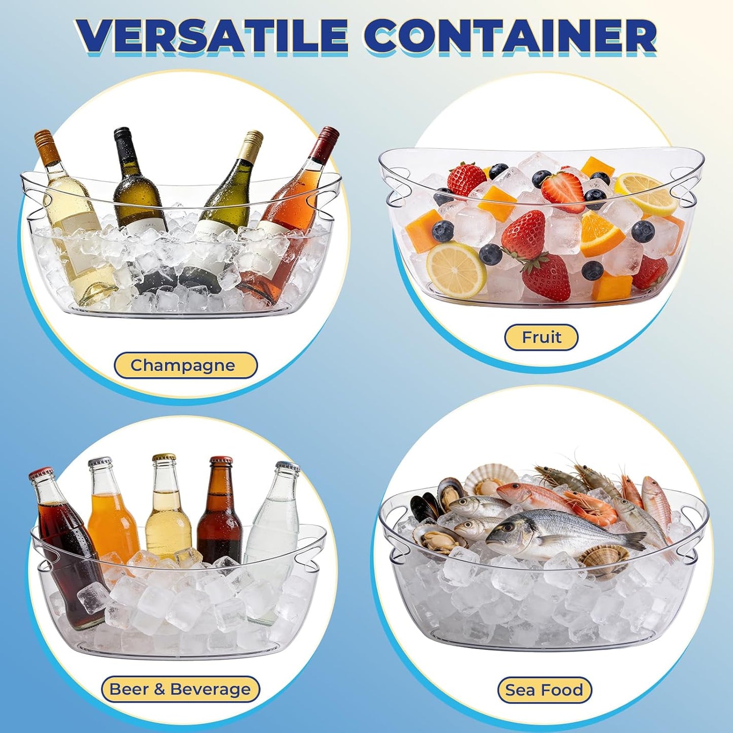 NATGAI 2 Pack Ice Bucket with Scoop, 5L Portable Beverage Tub, Drink Cooler for Champagne/Wine/Beer/Beverage, Mimosa Bar, Celebration, Party Supplies