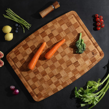 3 Pack Bamboo Cutting Board Set Non Toxic Wooden Cutting Board for Kitchen Non Slip Solid End Grain Thick Wood Juice Groove Chopping Board Edge Grain Teak Smart Marble Flexible Round Stone Metal
