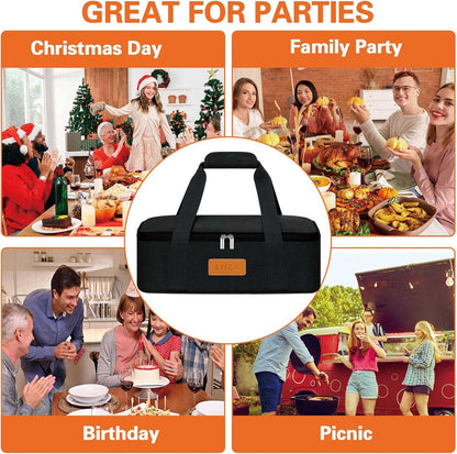 LHZK Insulated Casserole Carriers for Hot or Cold Food, Lasagna Holder Tote for Potluck Parties, Beach, Picnic, Travel, Fits 11x15 or 9x13 Dish (Black)