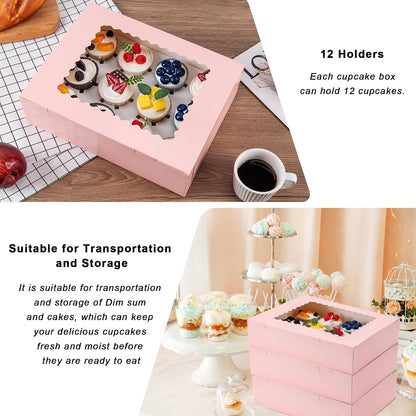 Hoewina 6PCS Cupcake Boxes - Hold 12 Count Cupcake Containers with Window, Food Grade Cupcake Holder Easy Transport and Presentation - Ideal for Cupcakes, Desserts, and More