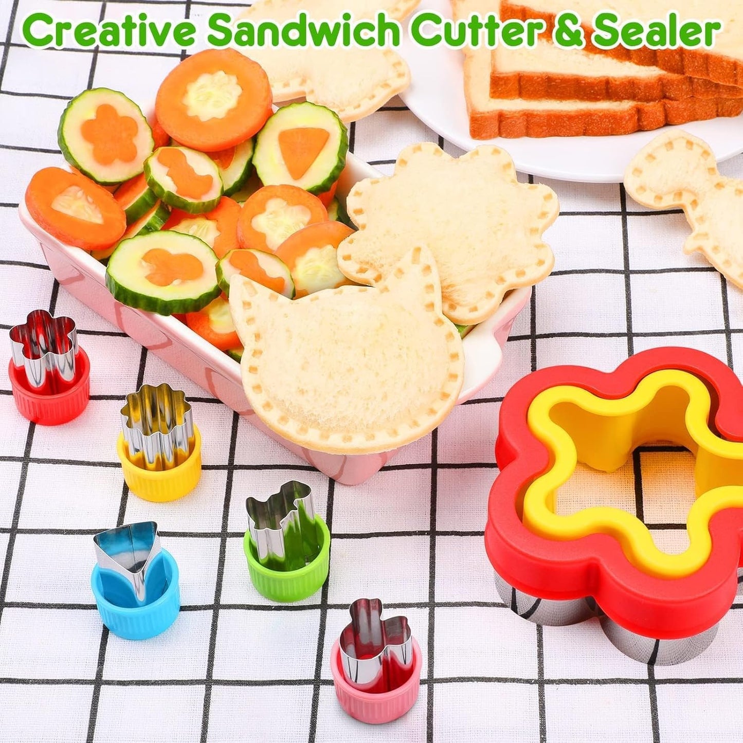 32PCS Sandwich Cutter and Sealer Set Sandwich Cutter for Kids, Vegetable Fruit Cutter Shapes with Food Picks for Kids School Lunch Bento Box Accessories Cookie Cutters