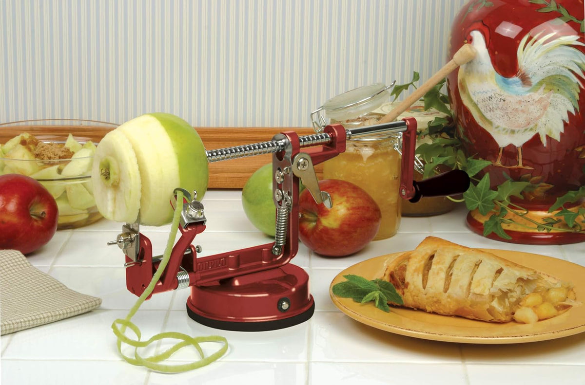 Norpro Apple Master-Apple, Potato, Parer, Slicer & Corer with Vacuum Base & Clamp,Red