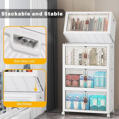 UAMFURI 720QT Stackable Storage Bins with Lids, Extra Large Storage Cabinet with Doors and Wheels, Collapsible Plastic Storage Box for Bedroom Dorm Office Garage