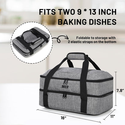 MIER Insulated Casserole Carrier for Hot or Cold Food Thermal Food Carrier Bag for Lasagna Potluck Parties Picnic Cookouts, Fits 9"x13" Baking Dish/Foil Pan, Red