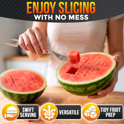 Watermelon Cutter Slicer Tool 2-in-1, Retractable Fork, 304 Steel
