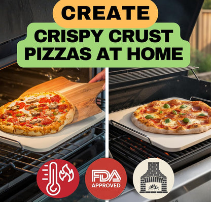 Pizza Stone for Oven and Grill Set - 5PCS Pizza Making Accessories Kit - 15 inch Pizza Stone with Handles, Pizza Peel, Pizza Cutter, Dough Tool - Baking Stone for Bread - Large Rectangular Oven Stones