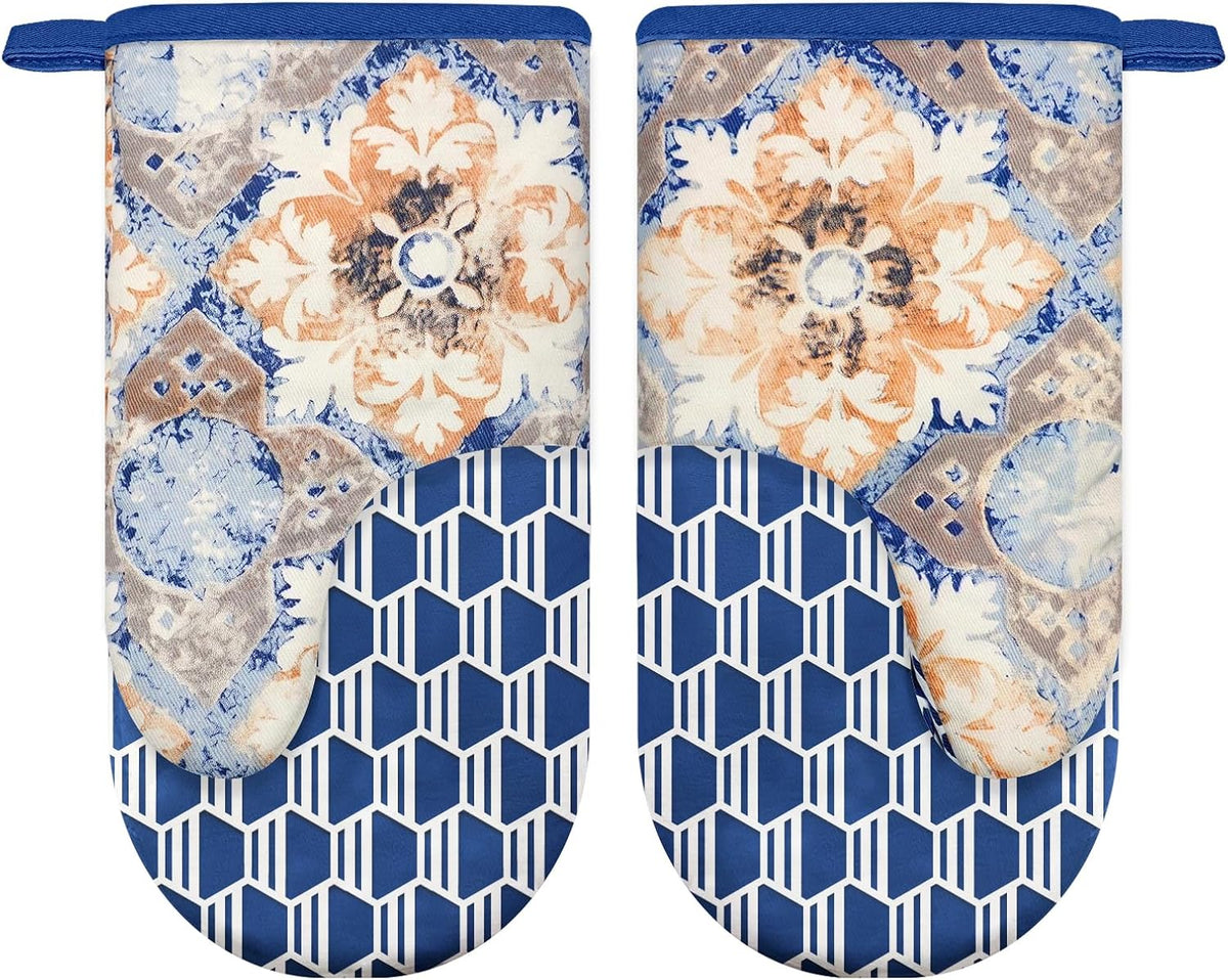 Mini Silicone Oven Mitts, Heat Resistant Kitchen Mittens 2-Pack Set
