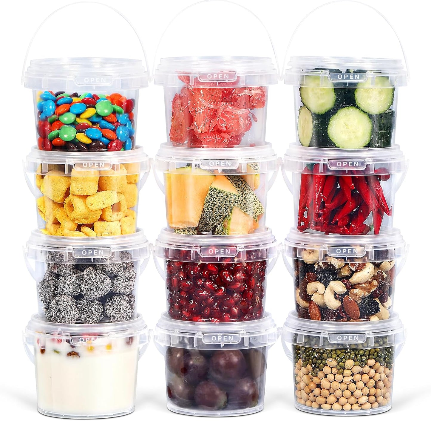 Leak Proof Plastic Containers with Lids, 10 oz Reusable Airtight PP Plastic Food Storage Containers, Freezer-safe Microwaveable Stackable Dishwasher, for Meal Prep, Soup, Snack (Clear, 12 Pack)
