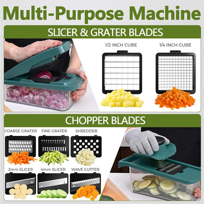 Multifunctional Vegetable Chopper & Mandoline Slicer, Veggie Chopper