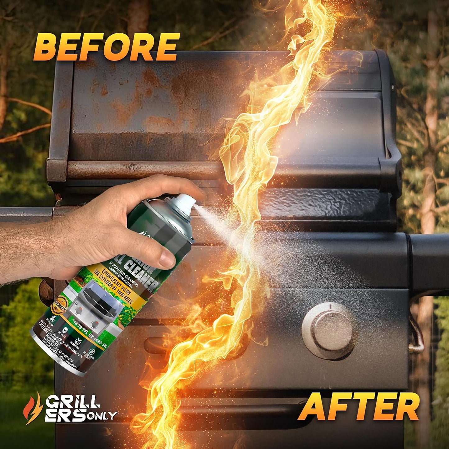 Grill Cleaner Spray & Degreaser | Heavy-Duty Grill Spray for BBQ, Griddles & Cast Iron Cleaner - Professional Outdoor Kitchen Formula - 35.2 fl oz.