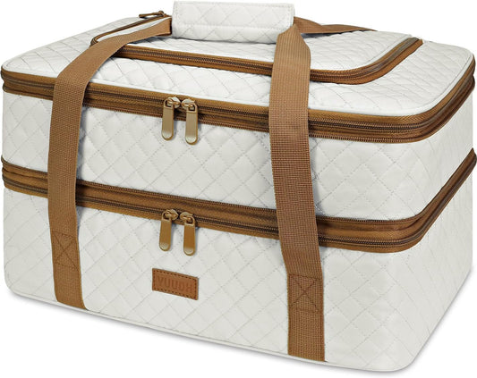 Quilted Double Decker Casserole Carrier - Expandable Dish Carrying Case for Hot or Cold Food, Lasagna Holder for Potluck Parties, Picnic, Beach, Fits 9"×13" Baking Dish (Black)