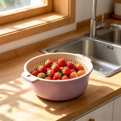 2 in 1 Colander Bowl Set, Detachable Strainer and Serving Bowl Kitchen Fruit Vegetable Washing Drainer for Home Meal Prep and Salad Making (Extra Large 20x9x24cm)