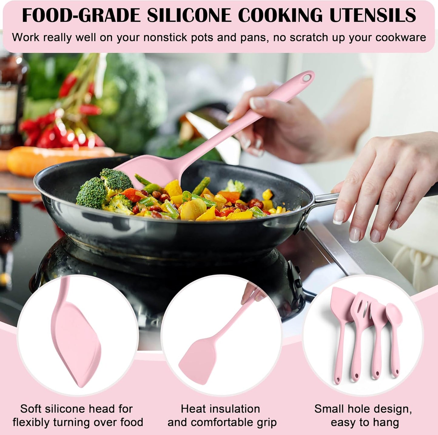 HaWare Kitchen Utensils, 14 PCS Silicone Cooking Utensils Set, Heat Resistant Kitchen Utensils for Non-stick Cookware, Kitchen Gadgets Tools with Spoons, Spatulas, Whisk, Dishwasher Safe (Black)