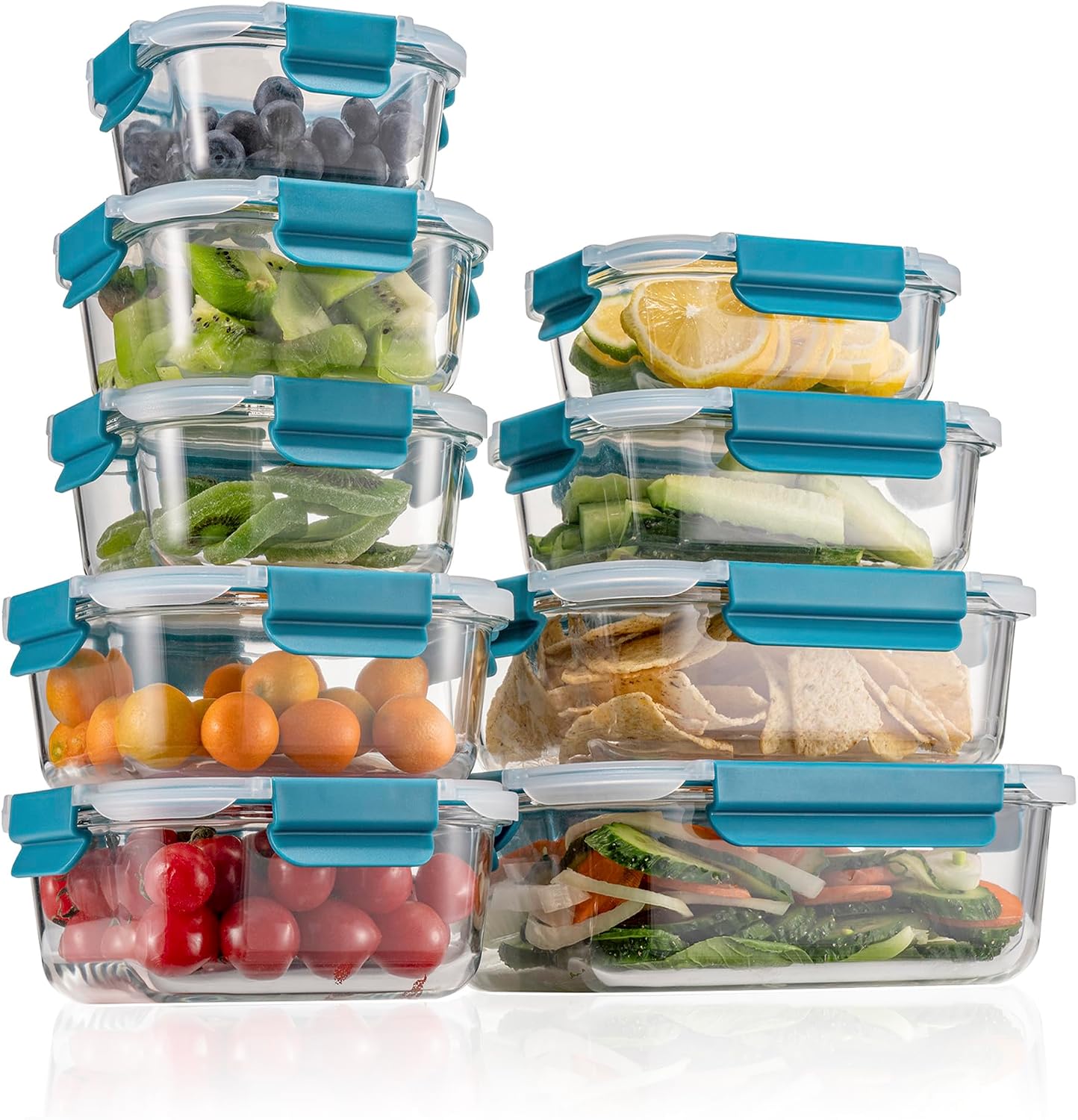 GENICOOK Glass Food Storage Containers With Glass Lids Bento Box Set Lunch Box Eco Friendly Meal Prep Containers Airtight – Plastic Free, Silicon Sleeve Bpa Free 4.4cup/ 5 * 1050ml