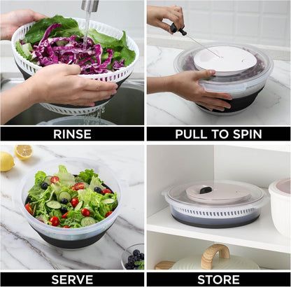 COOK WITH COLOR Collapsible Salad Spinner - 4 QT Space Saving Lettuce Dryer with Folding Collapsible Colander Great for Washing and Drying Fruit and Vegetables (Grey)
