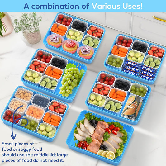 Snackle Box Container for Adults with 9 Compartment, Divided Serving Tray Snack Box Containers with Lid and Handle, Charcuterie Boxes Portable Snack Platter for Fruit Veggie Party Travel, White