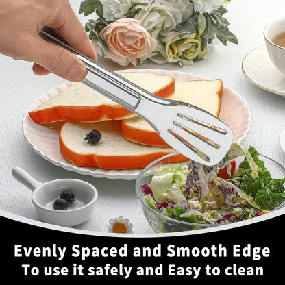 HornTide Stainless Steel Pasta Tongs, Pack of 2 Piece, Teethed Ends Design for Spaghetti Noodle Pastry, Kitchen Serving Tong Set 8-inch 20cm