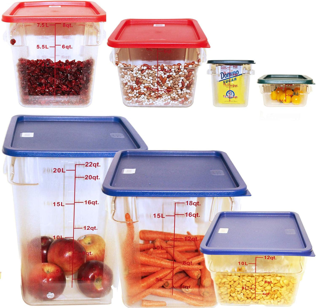 Tiger Chef 18 Quart Commercial Grade Clear Food Storage Square Polycarbonate Containers With Blue Lids 4 Pack