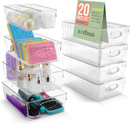 Sorbus XL Clear Plastic Storage Bins for Shelves, Clothes, with Handle - Clear Storage Bins, Drawer, Shelf, Closet, Pantry, Fridge, Freezer Organizer Bins, Closet Organizers and Storage (10 pack)