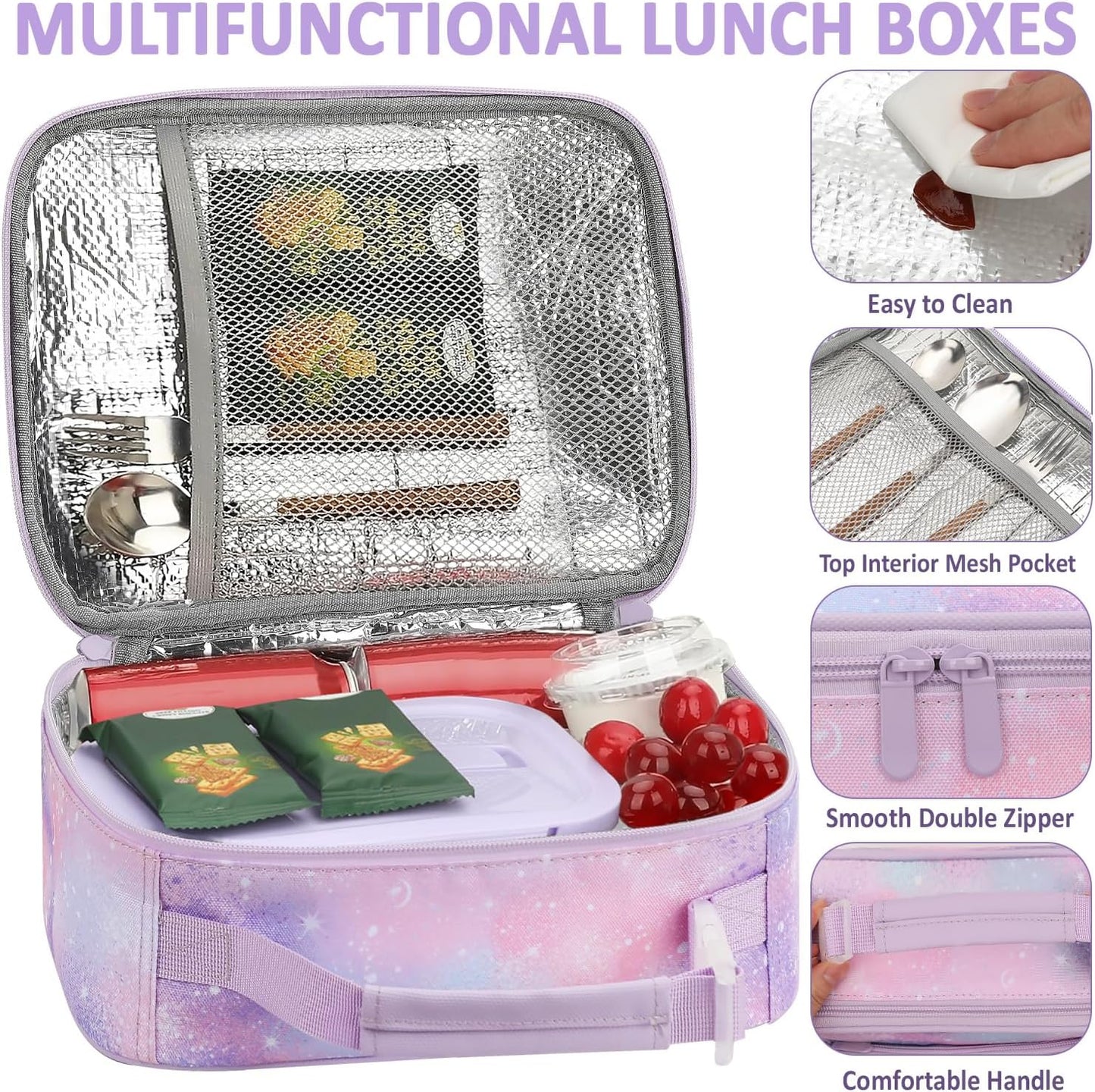 Lunch Box Kids Insulated Lunch Bag for Boys Girls Cute Reusable Lunch Tote Bag Waterproof Portable Thermal Lunch Box Kids for School Picnic Travel Black