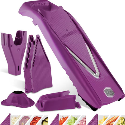 Mandoline Food Slicer Börner V5 (Profi Set) by Reston Lloyd • V-Slicer with 4 Inserts, Docking Station & Food Holder • Made in Germany • Fruit & Vegetable Chopper • Multiple Settings • Color: Purple