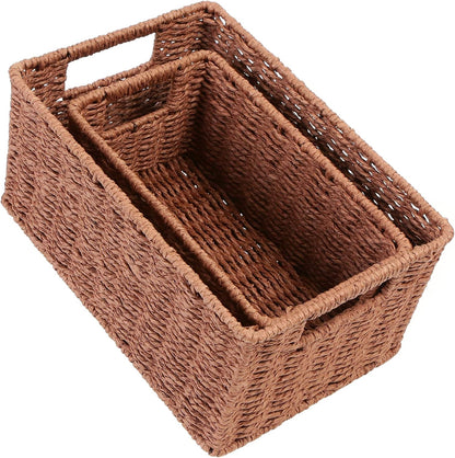 HOONEX Water Hyacinth Storage Baskets, Wicker Baskets for Storage, Hand Woven Baskets with Carry Handles, Set of 2, Natural