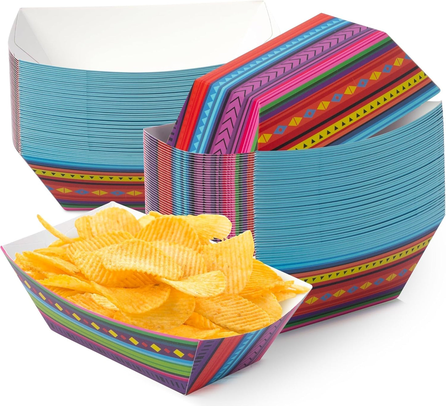 Mexican Taco Nights Food Trays - 50Pcs Taco Boat Assembled Trays Nacho Snack Fried chicken Holder Disposable Paper Plates Carnival Party Supplies Harvest Picnic Food Containers (Large)