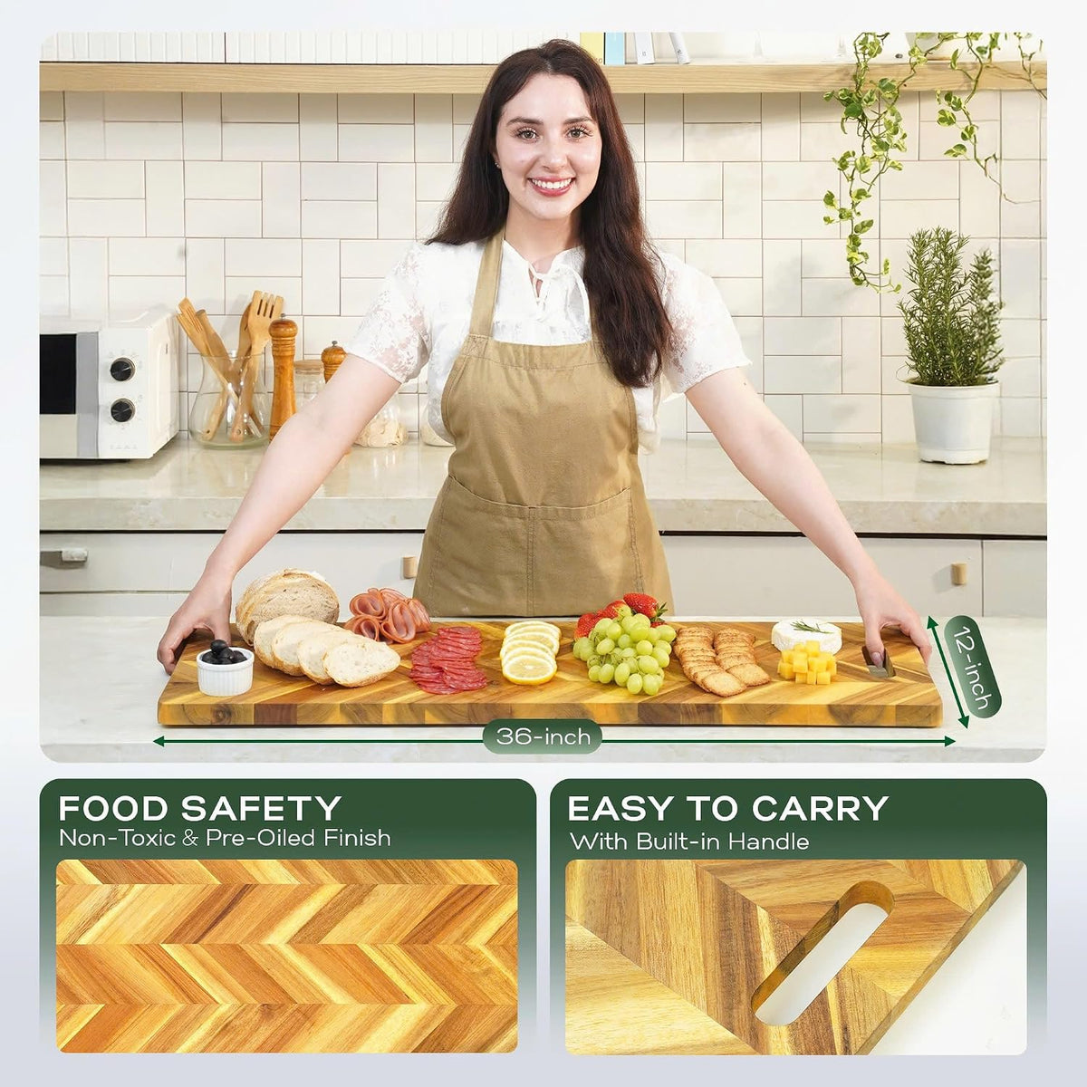 Solid Acacia Wood 20"x15" Large Cutting Board Butcher Block