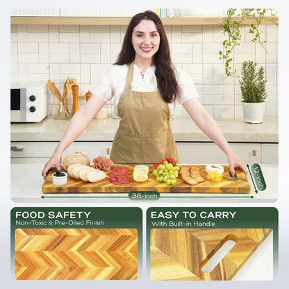 Solid Acacia Wood 20"x15" Large Cutting Board Butcher Block