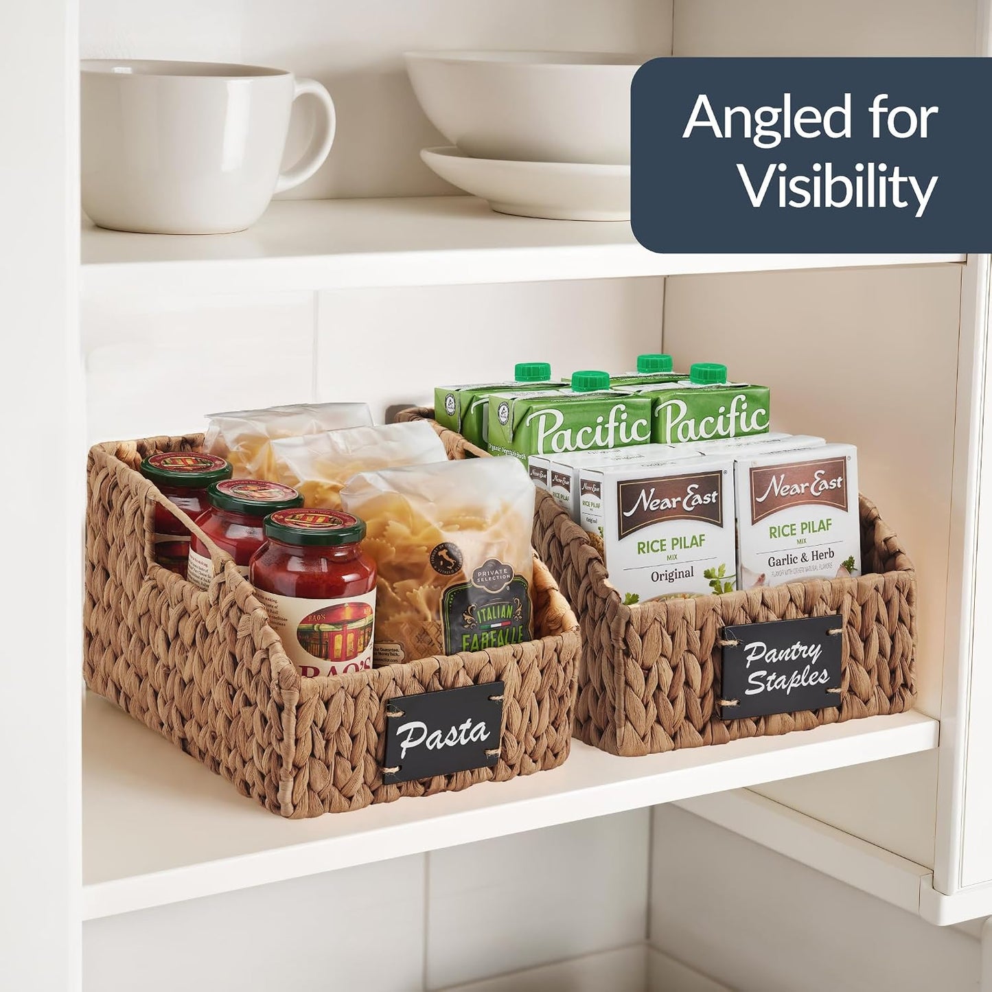 Best Choice Products Water Hyacinth Pantry Storage Baskets, Wicker Baskets w/Built-in Handles, Handwoven Shelf Baskets for Organizing, Pantry Organizers and Storage, 3-Pack - Chestnut