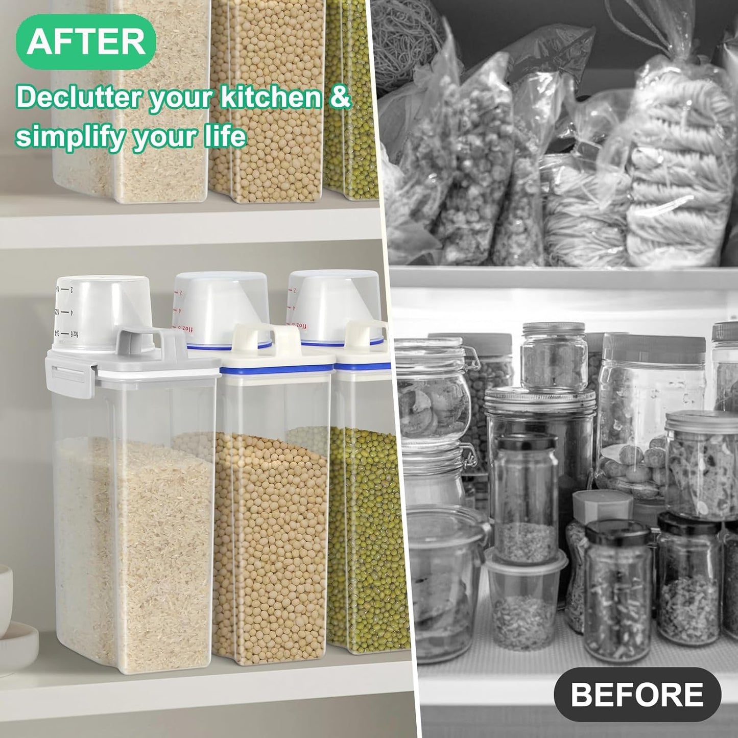 TBMax Rice Storage Container 2 Pack, Plastic Kitchen Pantry Food Storage Container with Cup, Small Pet Dog Cat Food Container Dispenser