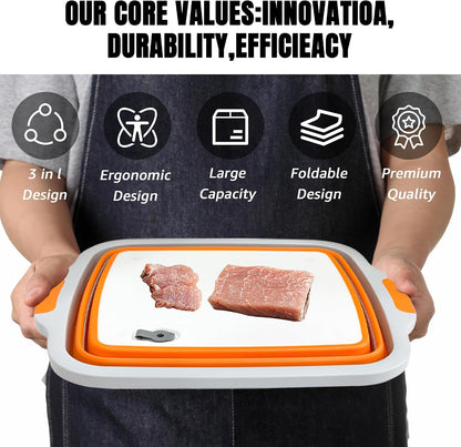 Collapsible BBQ Prep Tub 8L Black | Portable Meat Marinating Container with Locking Cutting Board Lid, BBQ Tongs, 2 Meat Shredding Claws & 2 Heat-Resistant Grill Gloves for Camping & Grilling