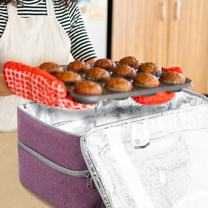 MIER Insulated Casserole Carrier for Hot or Cold Food Thermal Food Carrier Bag for Lasagna Potluck Parties Picnic Cookouts, Fits 9"x13" Baking Dish/Foil Pan, Red
