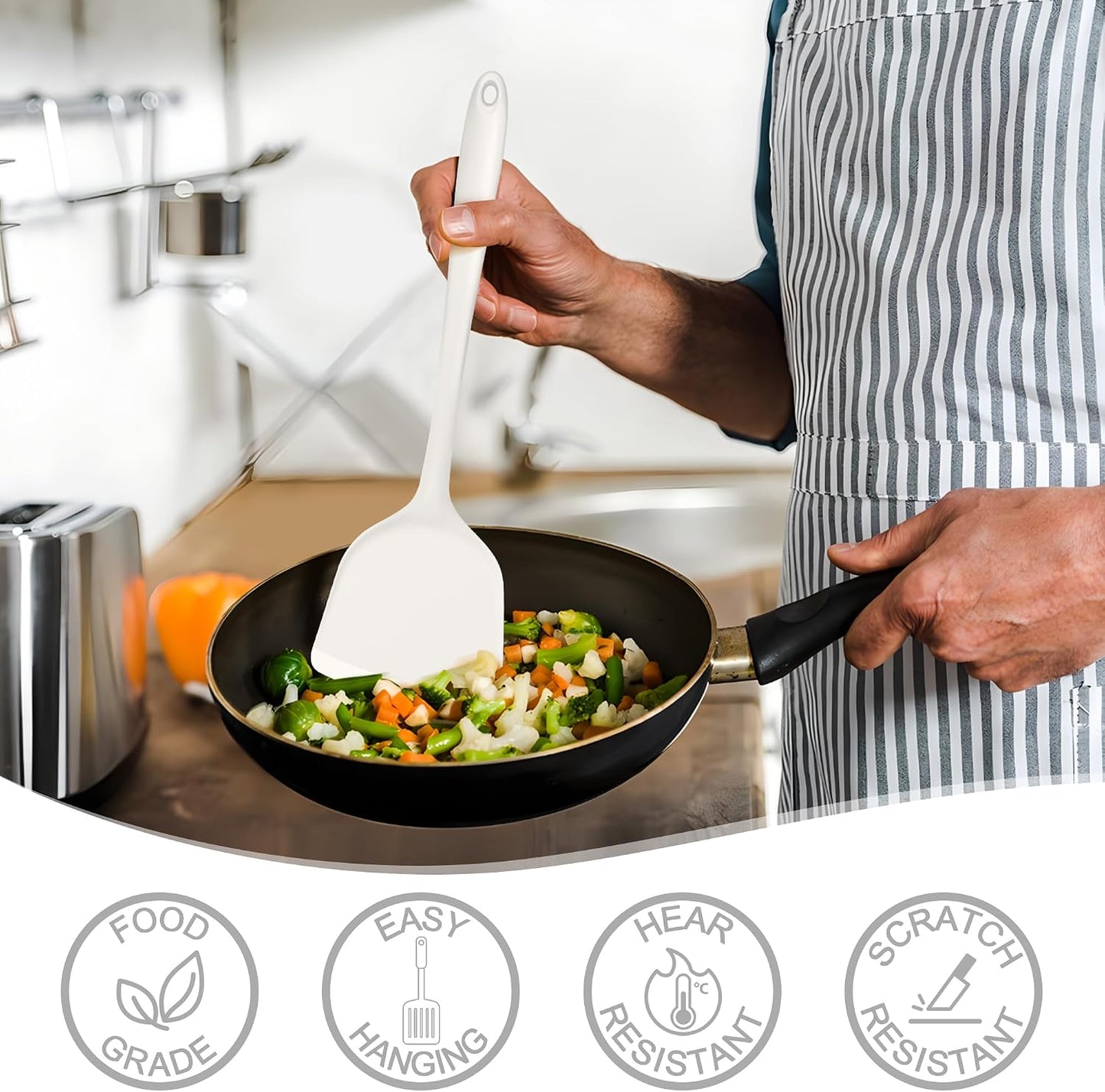 E-far Silicone Cooking Spoon Set of 2, Heat Resistant Kitchen Spoons Utensils Nonstick Mixing Spoon for Baking Stirring Serving, Non-Toxic & Dishwasher Safe (Black)