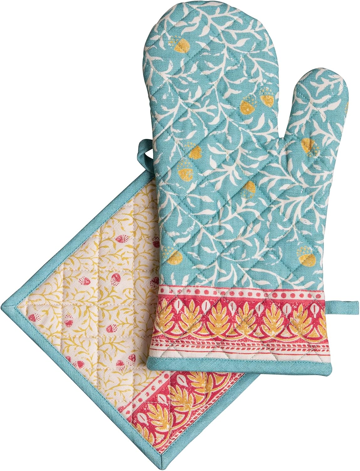 Maison d' Hermine 100% Cotton Oven Mitt & Pot Holder Set (7.5"x13" & 8"x8") - Colors C