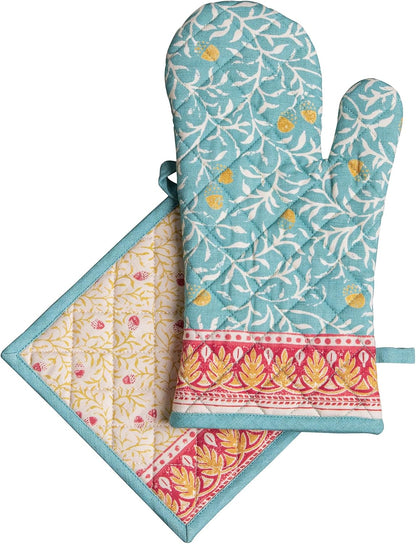 Maison d' Hermine 100% Cotton Oven Mitt & Pot Holder Set (7.5"x13" & 8"x8") - Colors C