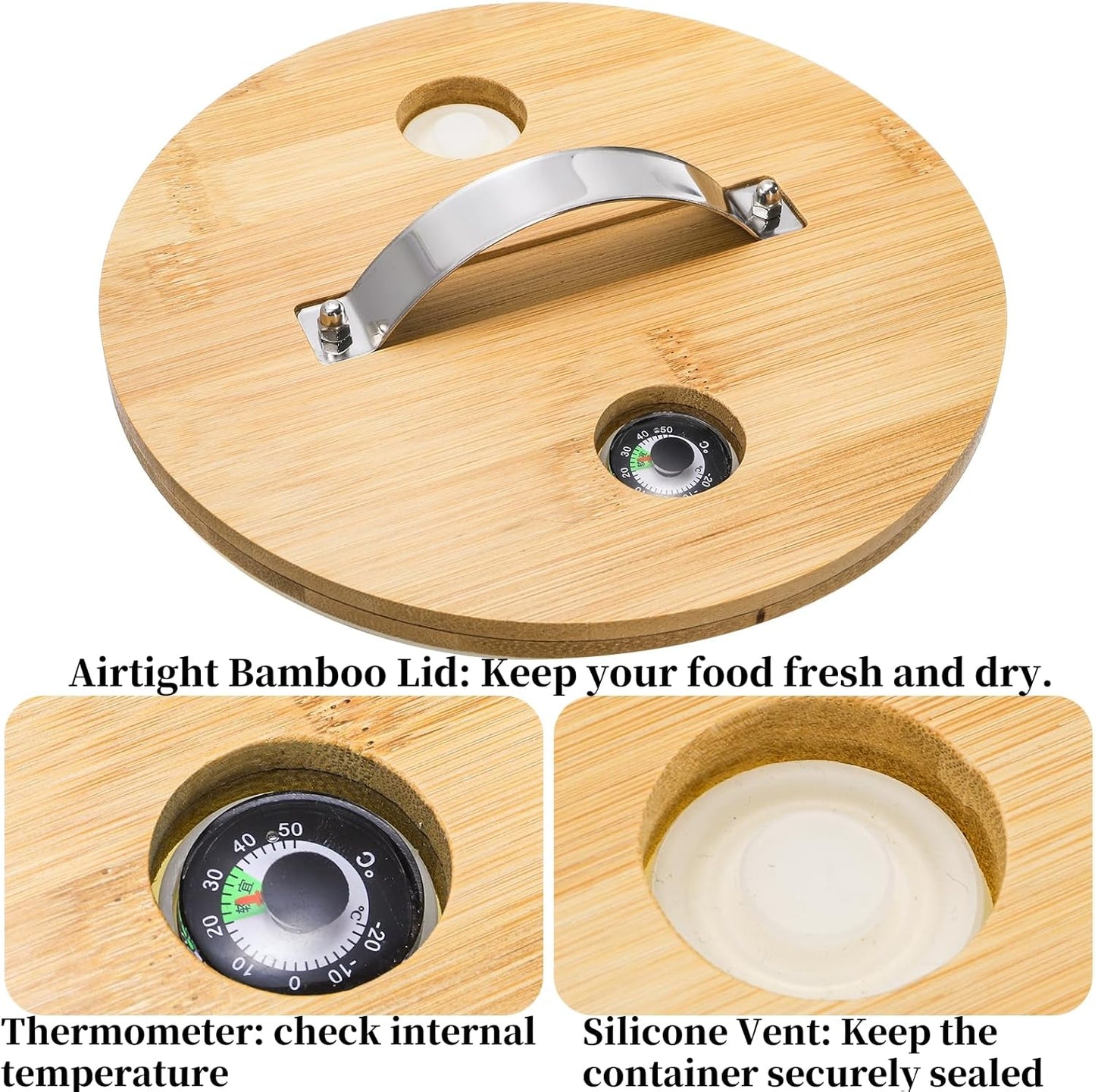Goaste Glass Rice Dispenser with Bamboo Stand, 5L Flour Cereal Container with Airtight Lid, 8 Lbs Large Grain Food Storage Bucket, Countertop Beans Storage Tank with Measuring Cup & Valve for Dry Food